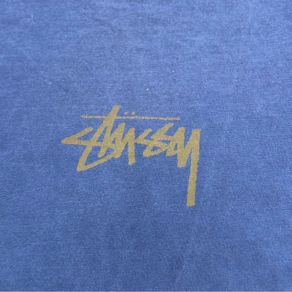 stussy washed blue short sleeve tee with gold logo 100% cotton - Picture 3 of 7